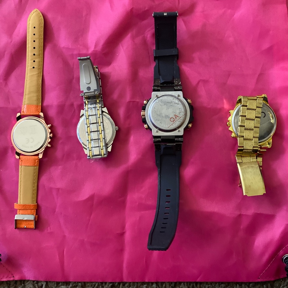 Geneva Men's Watches Set - Orange, Silver, Black, Gold